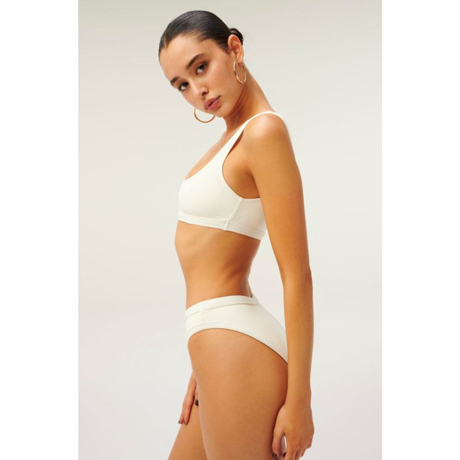 Good American Rib Scoop Neck Bikini Top Sz 6 3XL Ivory White Swim Wide Strap NWT