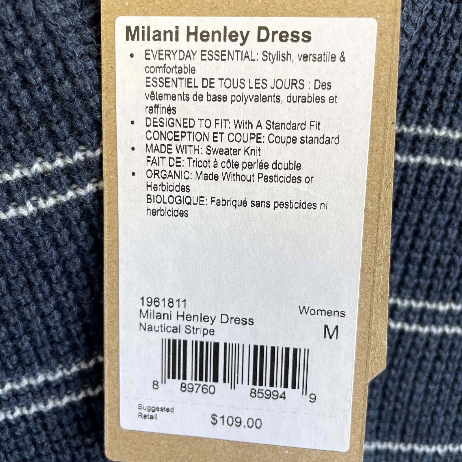prAna Womens Milani Henley Dress Medium Nautical Stripe Blue Waffle Knit NWT