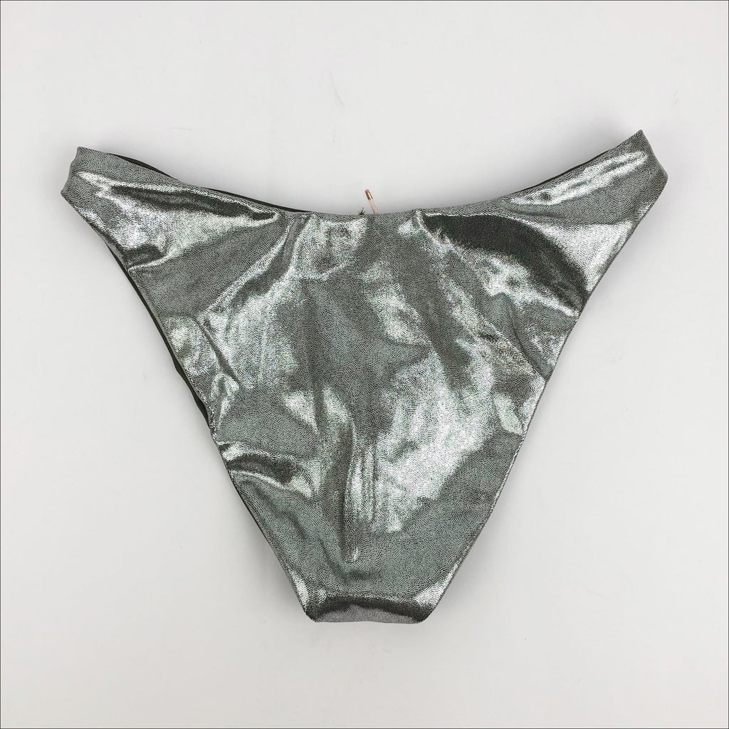 Good American Better Bikini Bottom Sz 4 XL Metallic Silver Green Reversible NWT