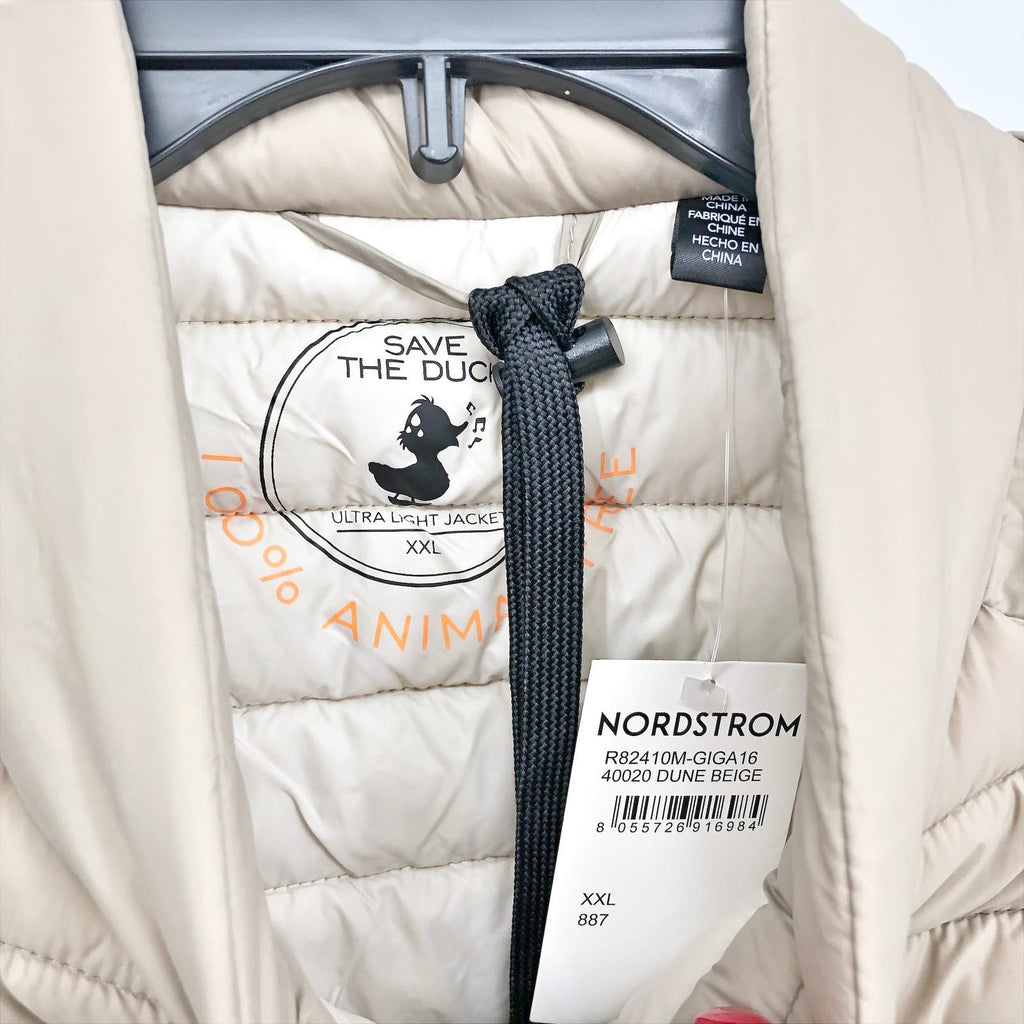 Save the Duck Womens Giga 16 Puffer Vest XXL Dune Beige Full Zip Mock Neck NWT
