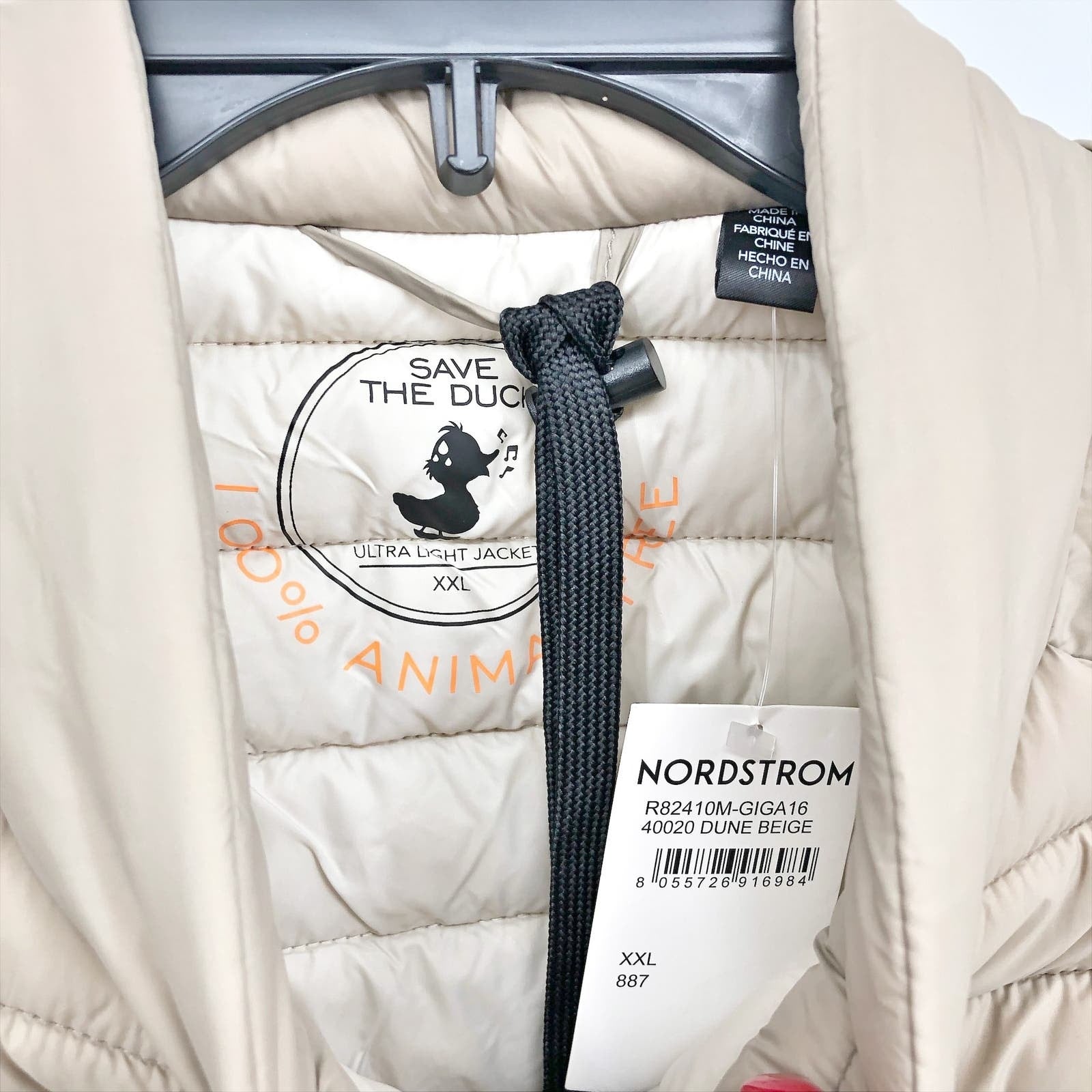 Save the Duck Womens Giga 16 Puffer Vest XXL Dune Beige Full Zip Mock Neck NWT