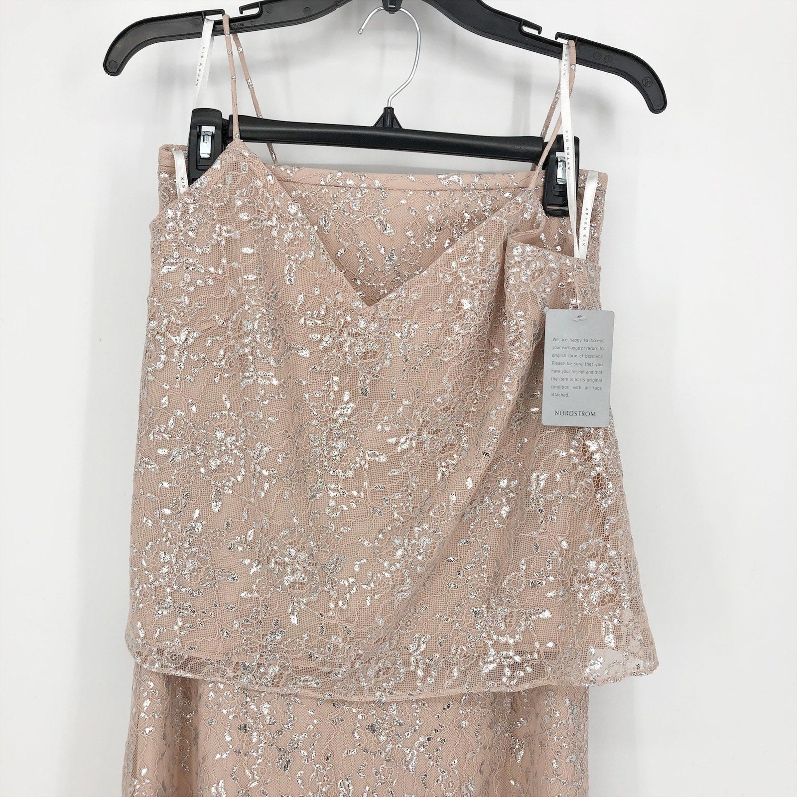 AFTER SIX Women's Rococo Lace Sequin Two-Piece Gown 4 Beige Silver Lace NWT