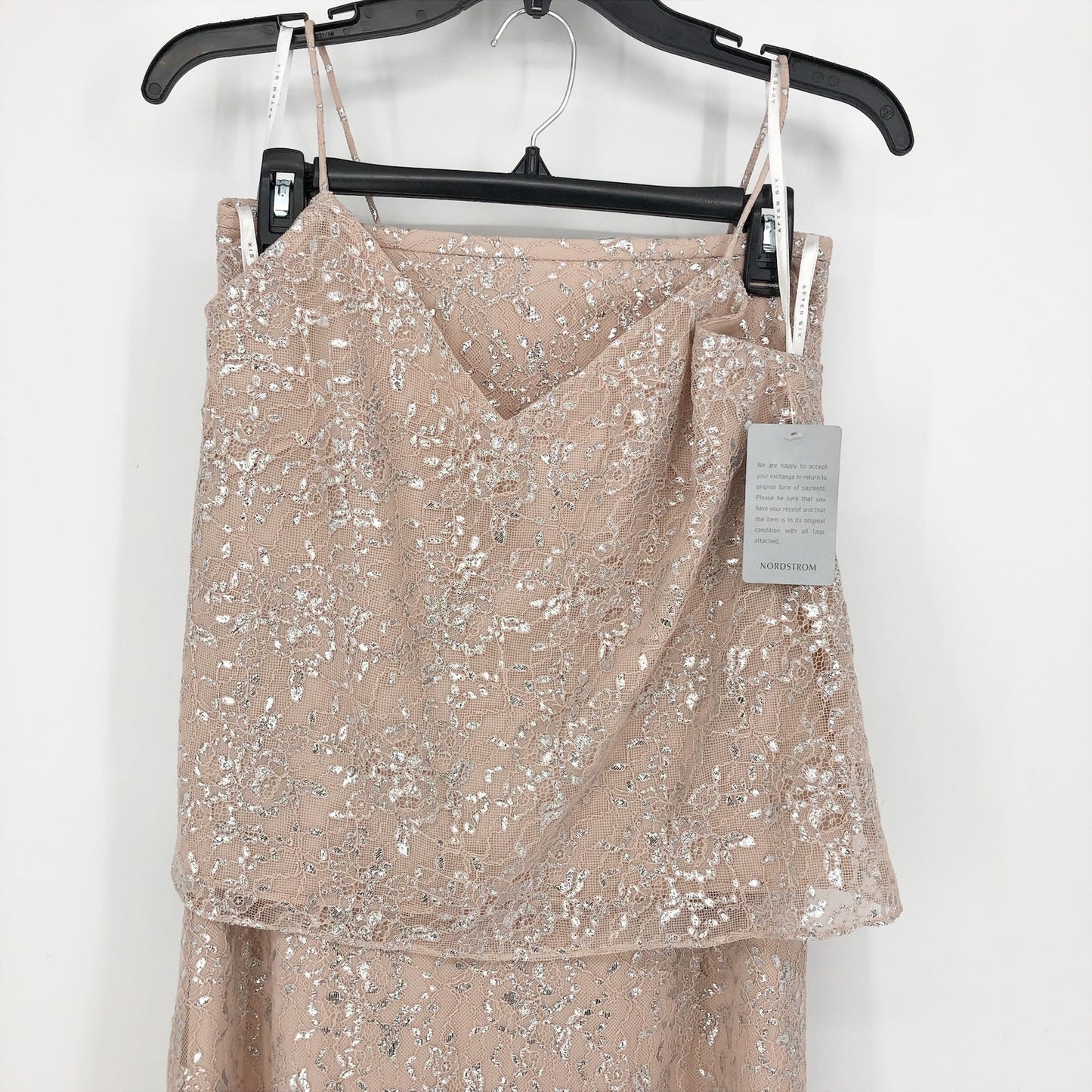 AFTER SIX Women's Rococo Lace Sequin Two-Piece Gown 4 Beige Silver Lace NWT