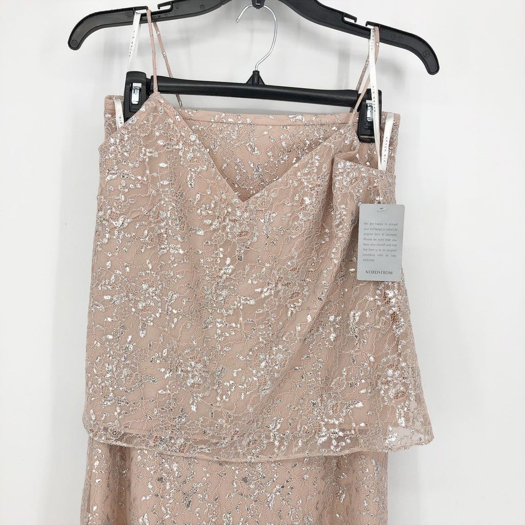 AFTER SIX Rococo Lace Sequin Two-Piece Gown Size 4 Champagne Silver Lace NWT