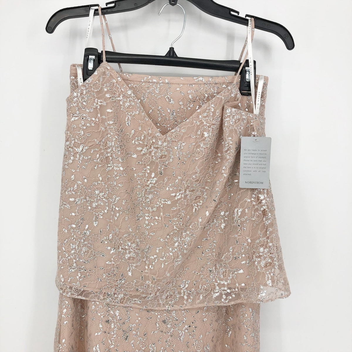 AFTER SIX Rococo Lace Sequin Two-Piece Gown Size 4 Champagne Silver Lace NWT