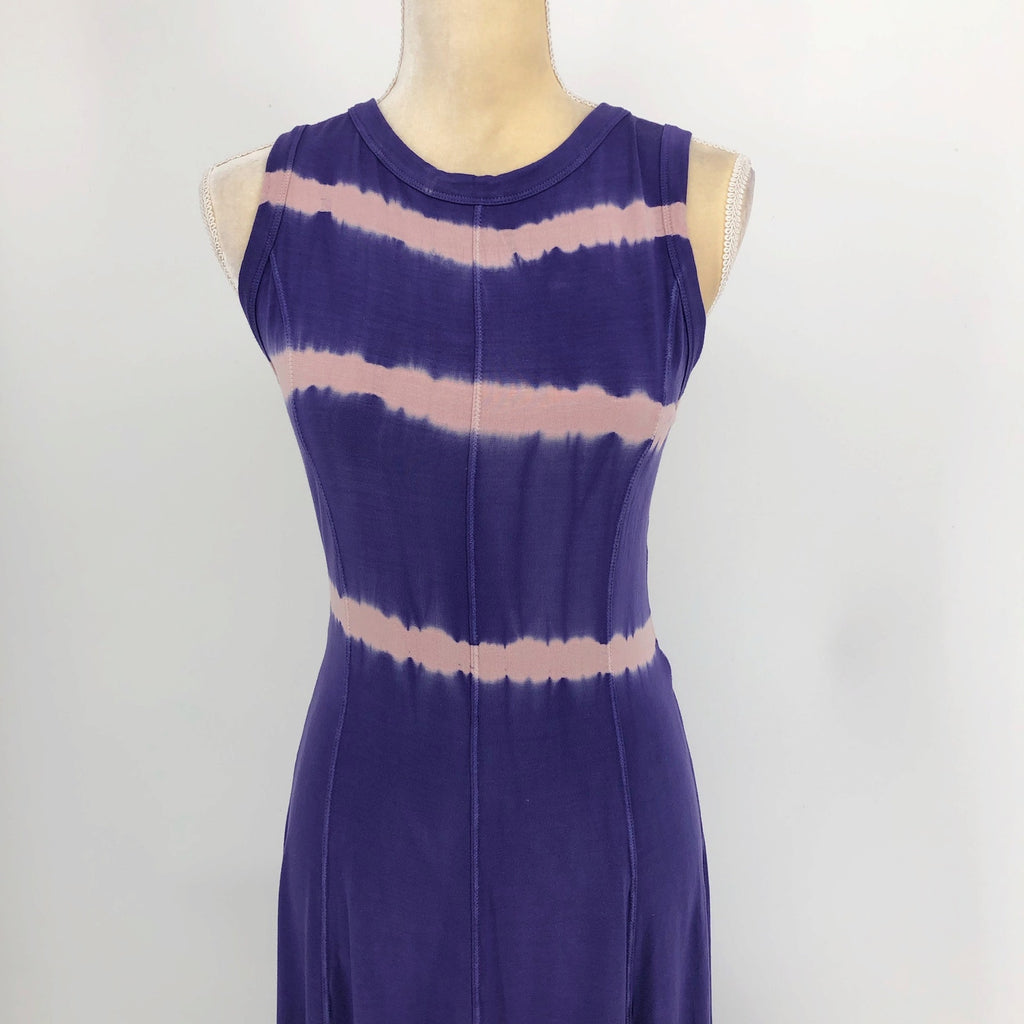 Ninety Percent Women Tie Dye Stripe Maxi Dress Small Purple Open Back NWT