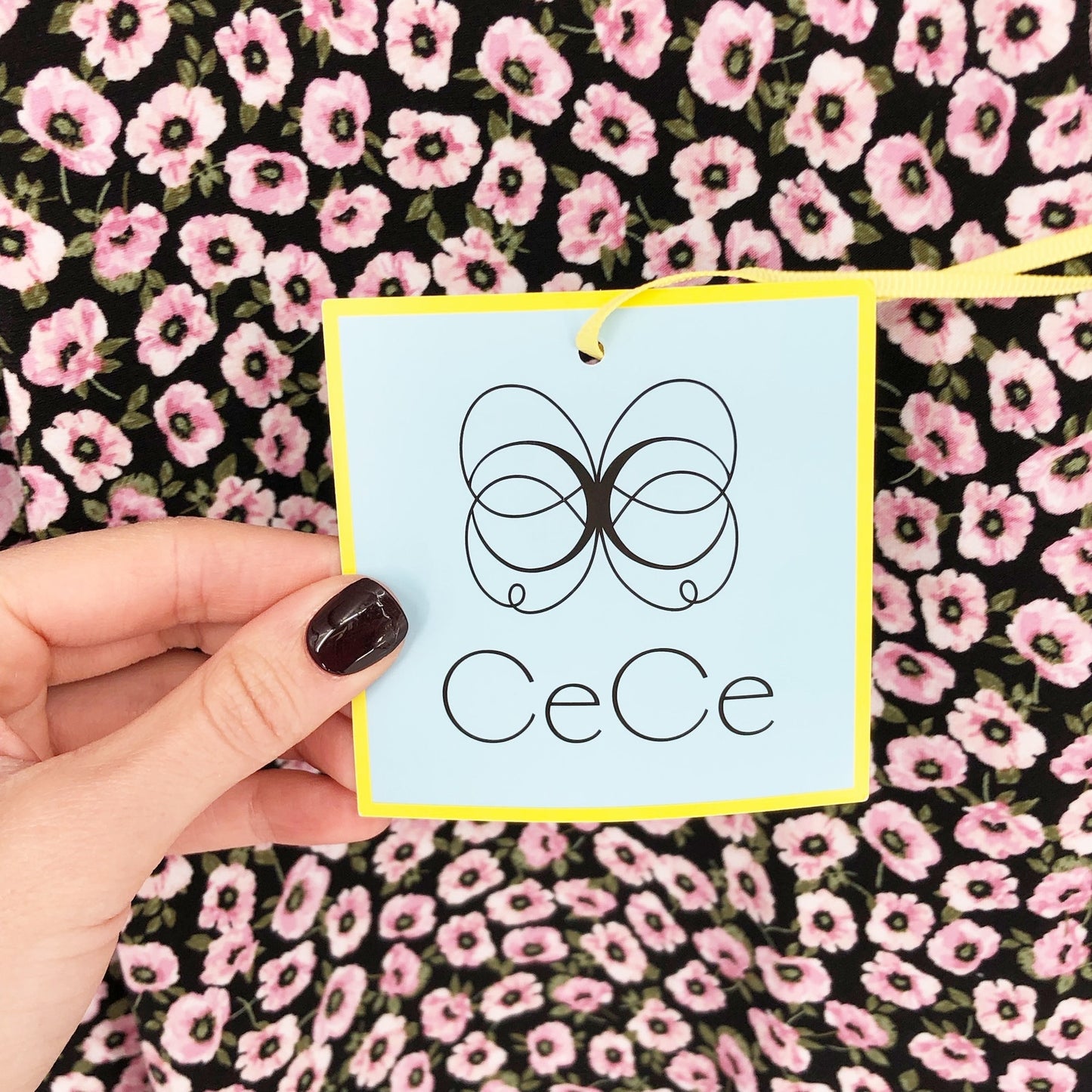 Cece Womens Floral V Neck Blouse Top XL Pink Black Tie Sleeve Pullover NWT