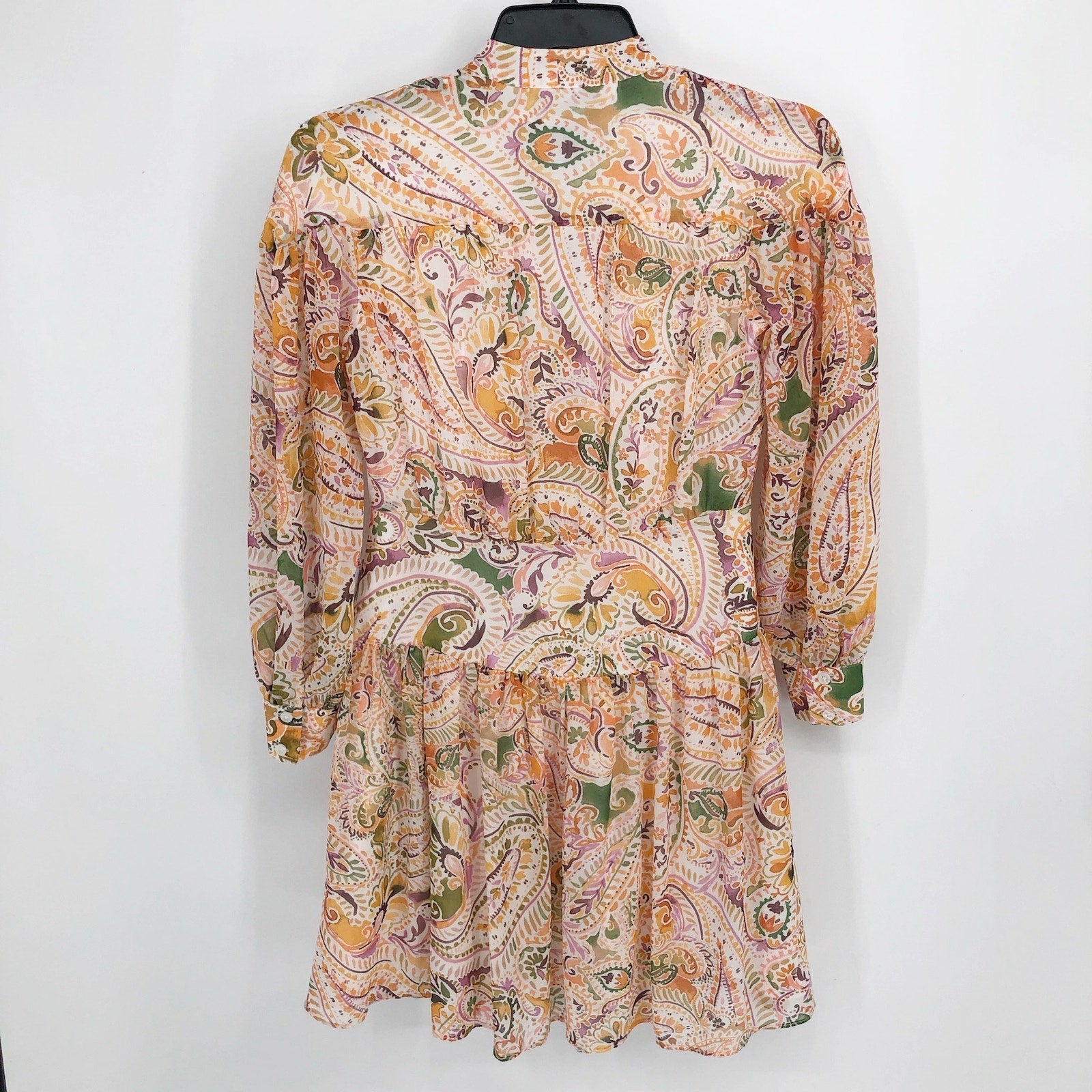 DONNA MORGAN Paisley Shirt Dress Size 0 Soft Yellow Long Sleeve Chiffon NWT