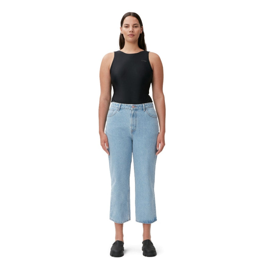 GANNI Womens Misy Cropped Jeans 32 US 14 Light Blue Rigid Denim High Rise NWOT