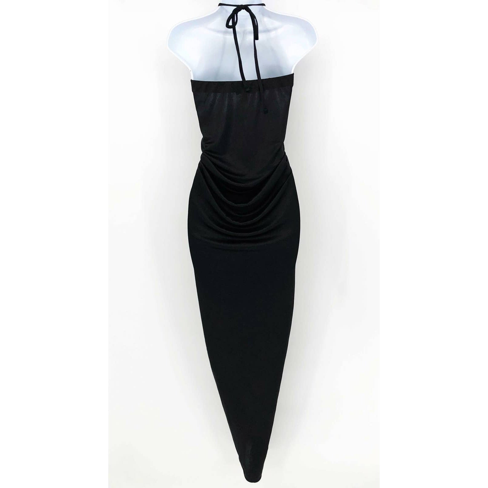 TOPSHOP Women's Bandeau Ruched Halter Midi Dress Black Size 4 Front Vent Slit