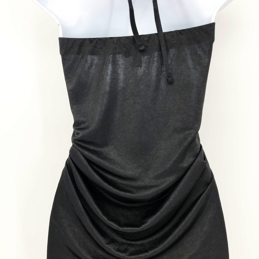 TOPSHOP Women's Bandeau Ruched Halter Midi Dress Black Size 4 Front Vent Slit