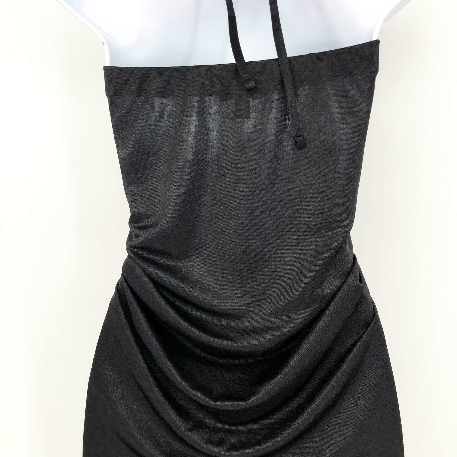 TOPSHOP Women's Bandeau Ruched Halter Midi Dress Black Size 4 Front Vent Slit