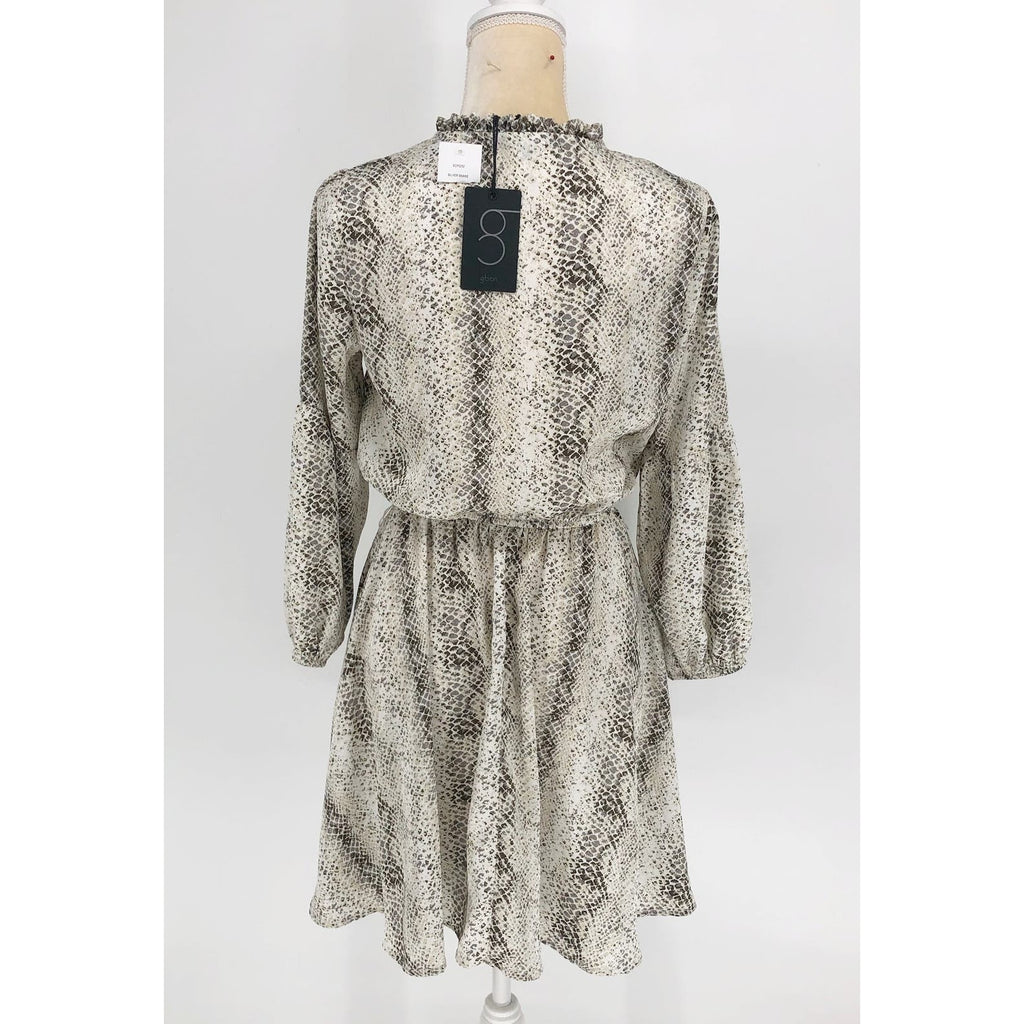 Gibson Womens Dress XS Grey Snake Print Blouson Ruffle Trim Keyhole Mini NWT