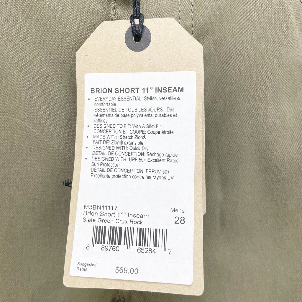 prAna Mens Brion Shorts Size 28 Slate Green Mountain Print 11 inch Inseam NWT