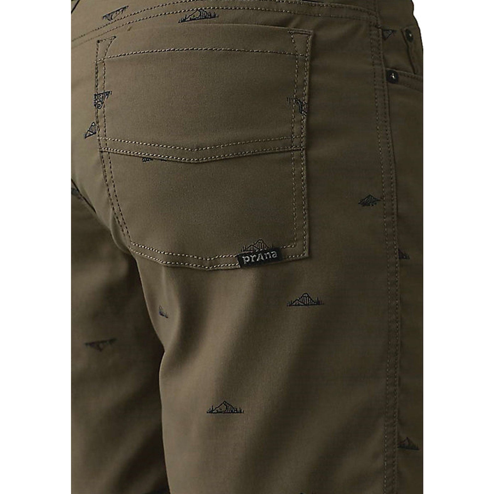 prAna Mens Brion Shorts Size 28 Slate Green Mountain Print 11 inch Inseam NWT