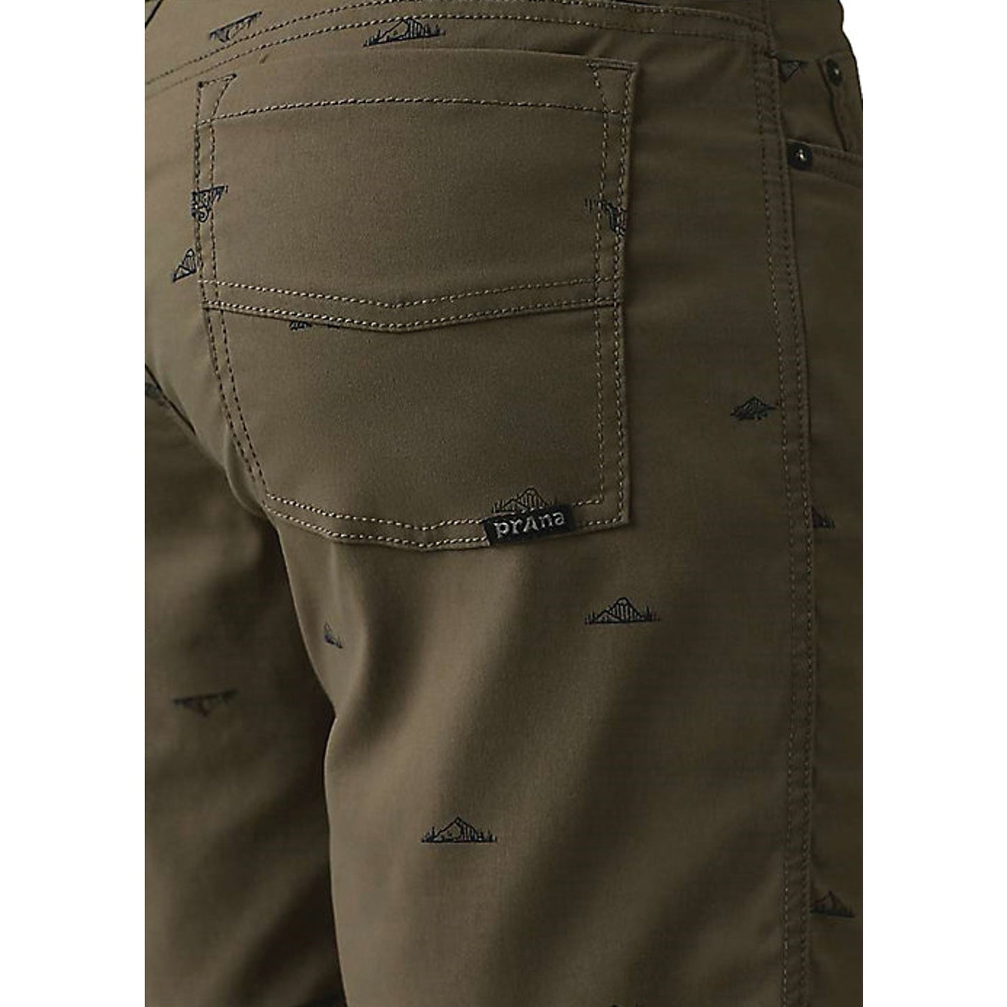 prAna Mens Brion Shorts Size 28 Slate Green Mountain Print 11 inch Inseam