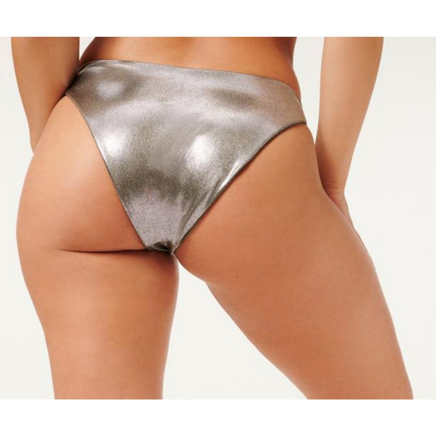 Good American Metallic Better Reversible Bikini Bottom Sz 2 Med Green Silver NWT