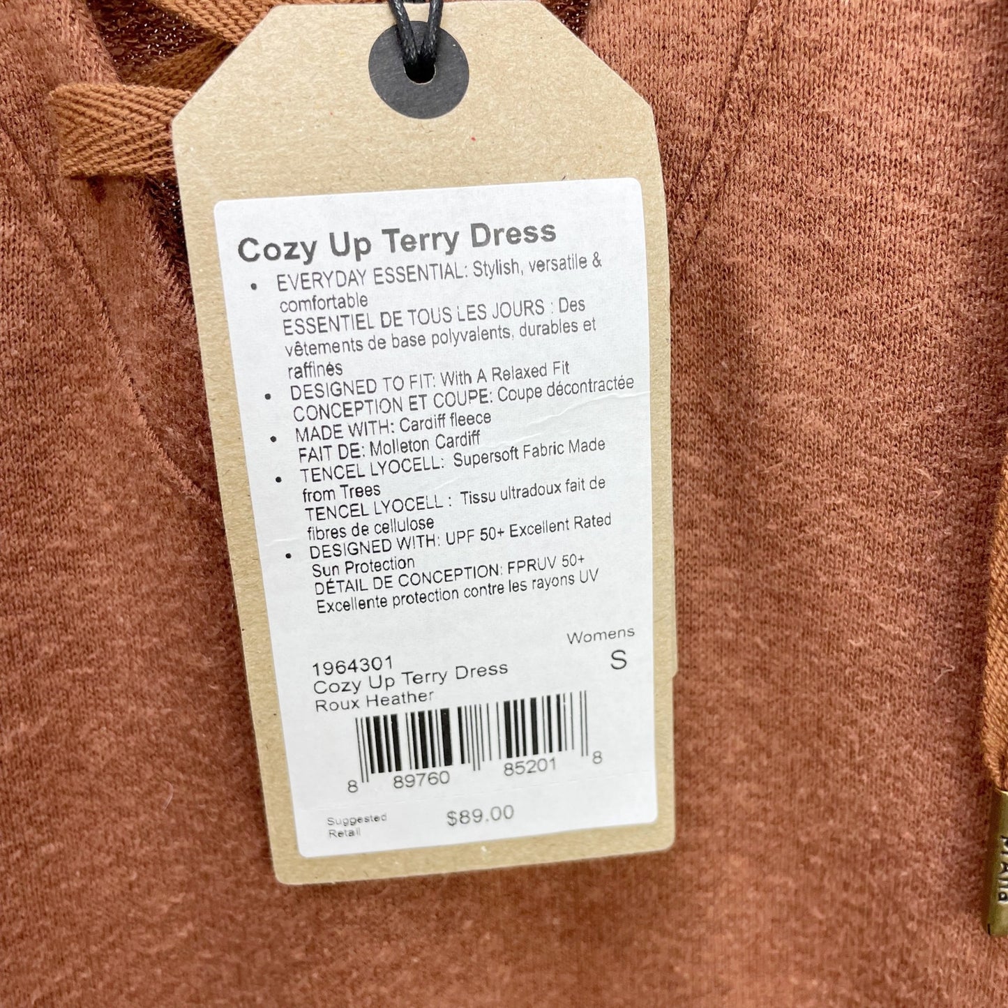 prAna Womens Cozy Up Terry Dress Roux Heather Orange SMALL