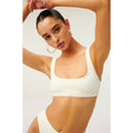 Good American Rib Scoop Neck Bikini Top Sz 6 3XL Ivory White Swim Wide Strap NWT
