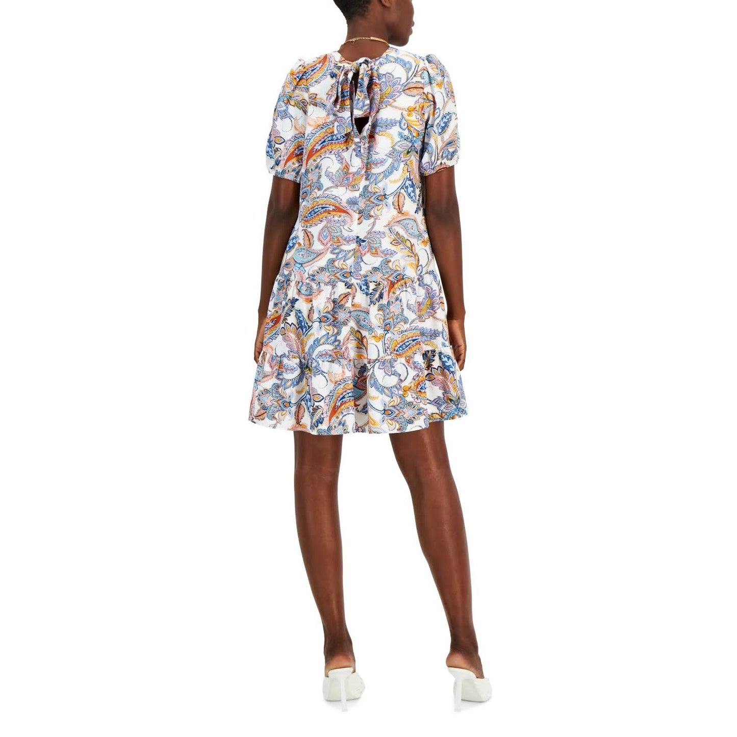 INC International Concepts Womens Paisley Dress XS White Multicolor Vneck NWT