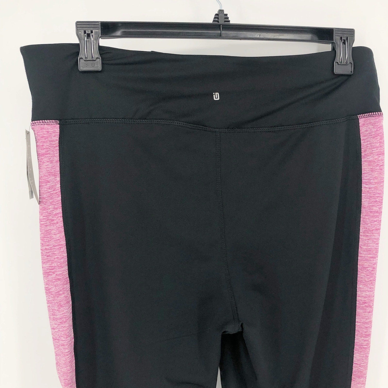 IDEOLOGY Womens Crop Leggings 1X Black Purple Colorblock Stripe NWT