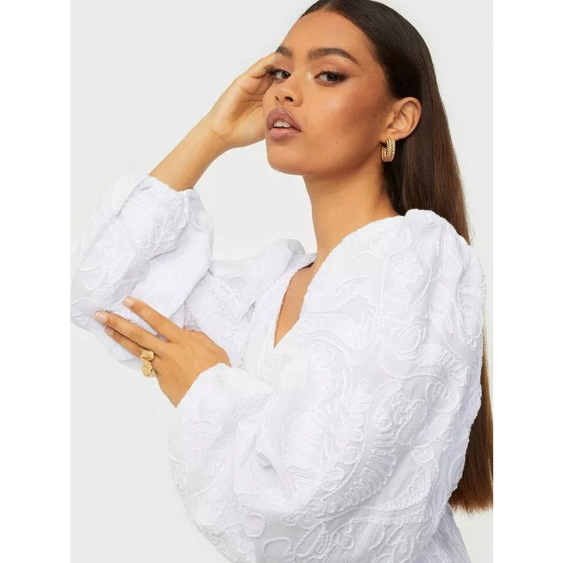 SAMSOE SAMSOE Women's Anai Dress Medium Bright White Embroidered V Neck NWOT