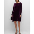 EILEEN FISHER Velvet Mini Shift Dress XXS Purple Plum Long Sleeve NWOT $348