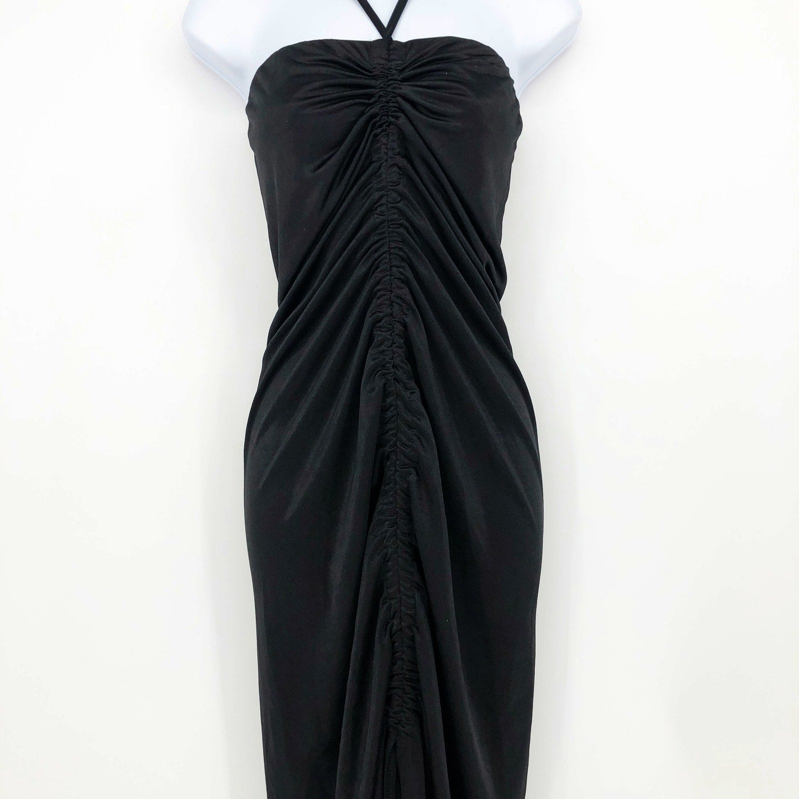 TOPSHOP Women's Bandeau Ruched Halter Midi Dress Black Size 4 Front Vent Slit