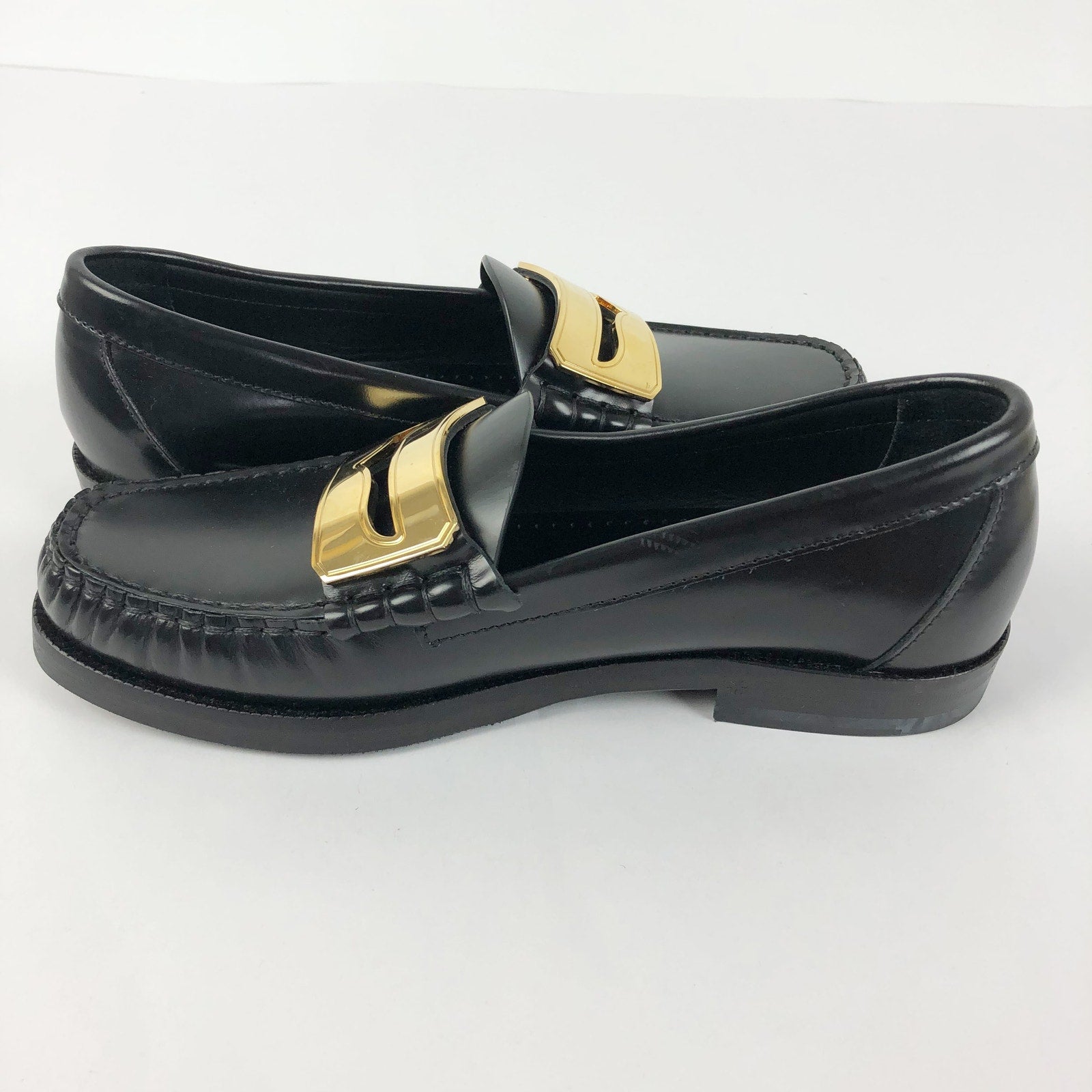 Buscemi Womens Town Loafers EU 35 US 5 Black Leather Gold Made in Italy NWOB