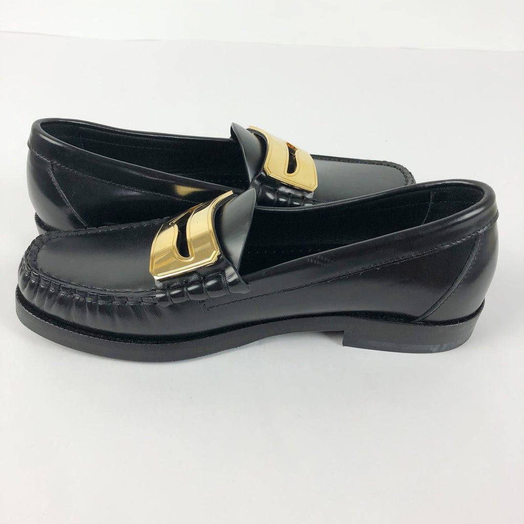 Buscemi Womens Town Loafers EU 35 US 5 Black Leather Gold Made in Italy NWOB
