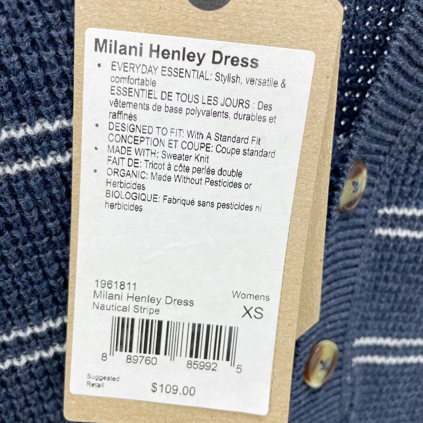 prAna Womens Milani Henley Dress Nautical Stripe XS