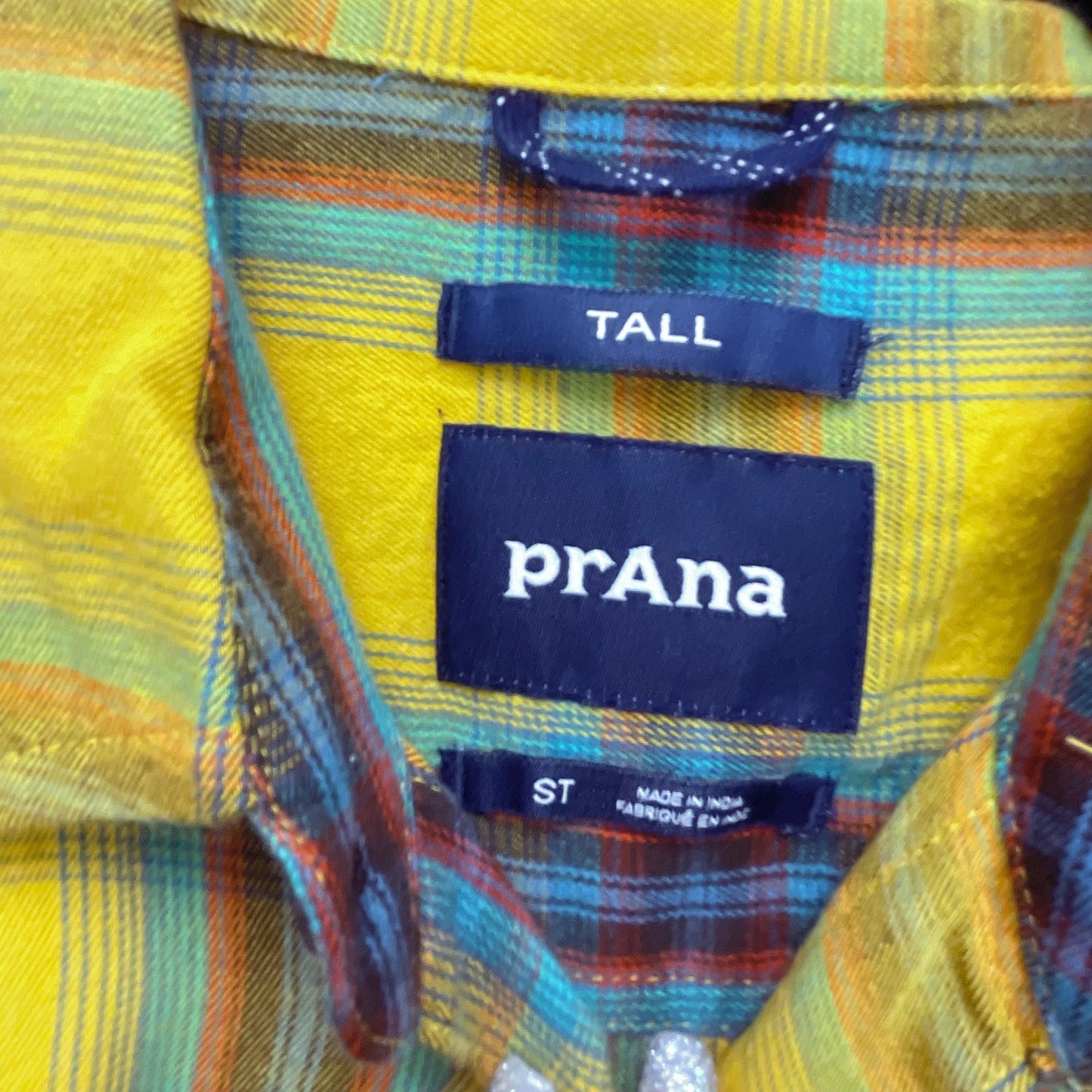prAna Mens Dolberg Flannel Shirt Small Tall Yellow Plaid