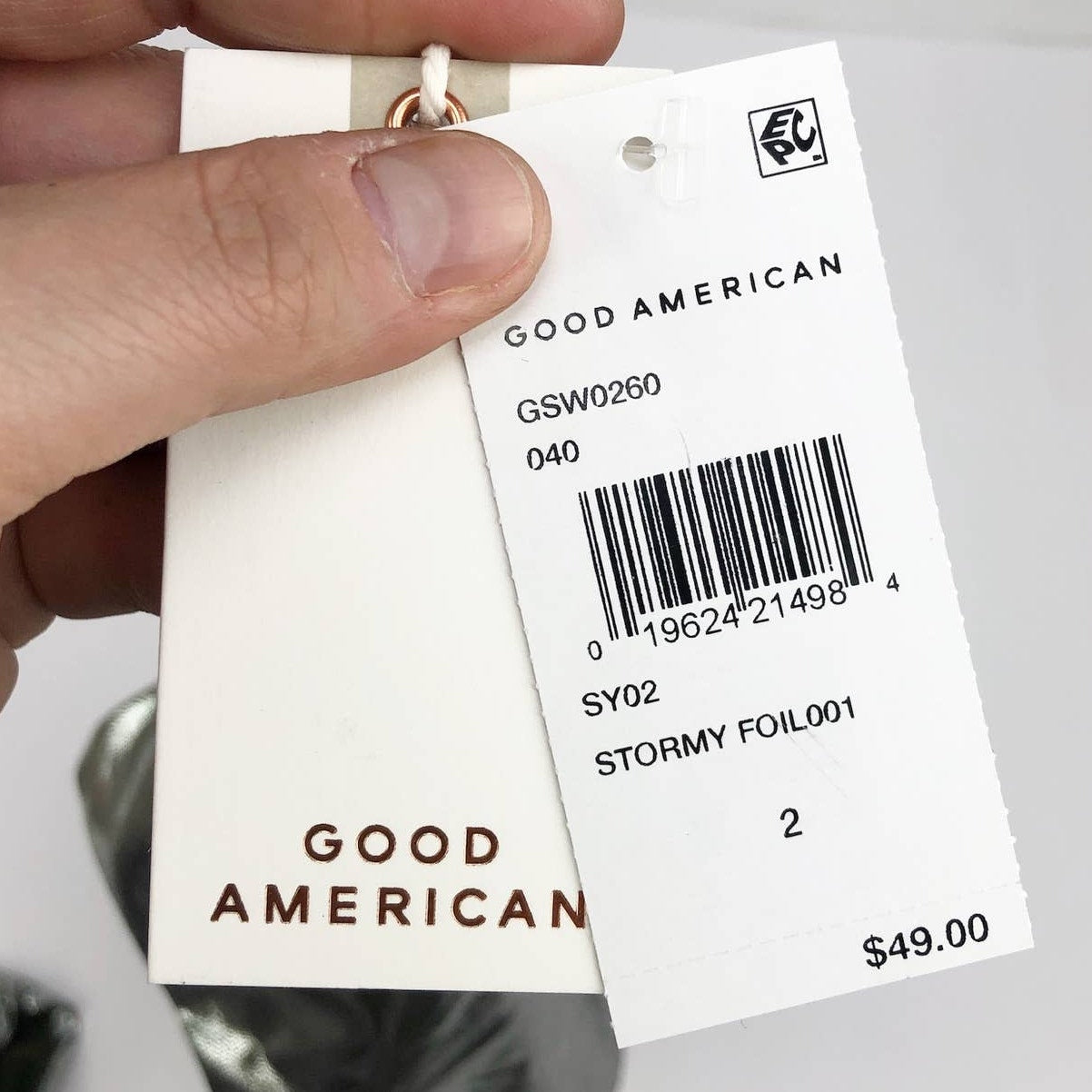 Good American Metallic Better Reversible Bikini Bottom Sz 2 Med Green Silver NWT