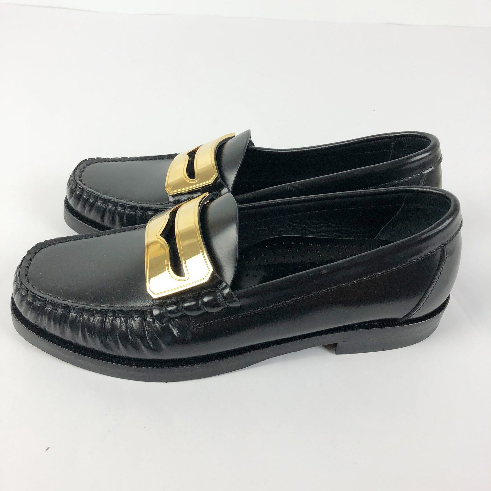 Buscemi Womens Town Loafers EU 35 US 5 Black Leather Gold Made in Italy NWOB