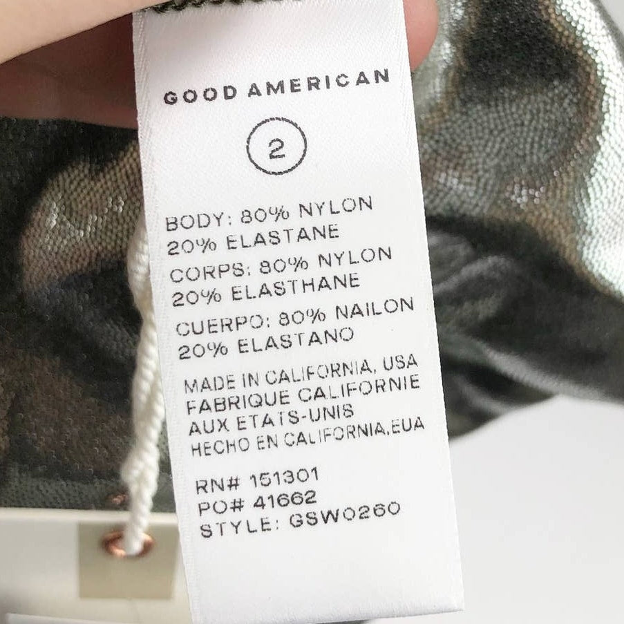 Good American Metallic Better Reversible Bikini Bottom Sz 2 Med Green Silver NWT