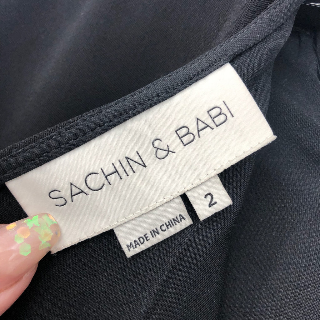 Sachin & Babi Annie Belted Midi Sheath Dress 2 Black Long Sleeve $450