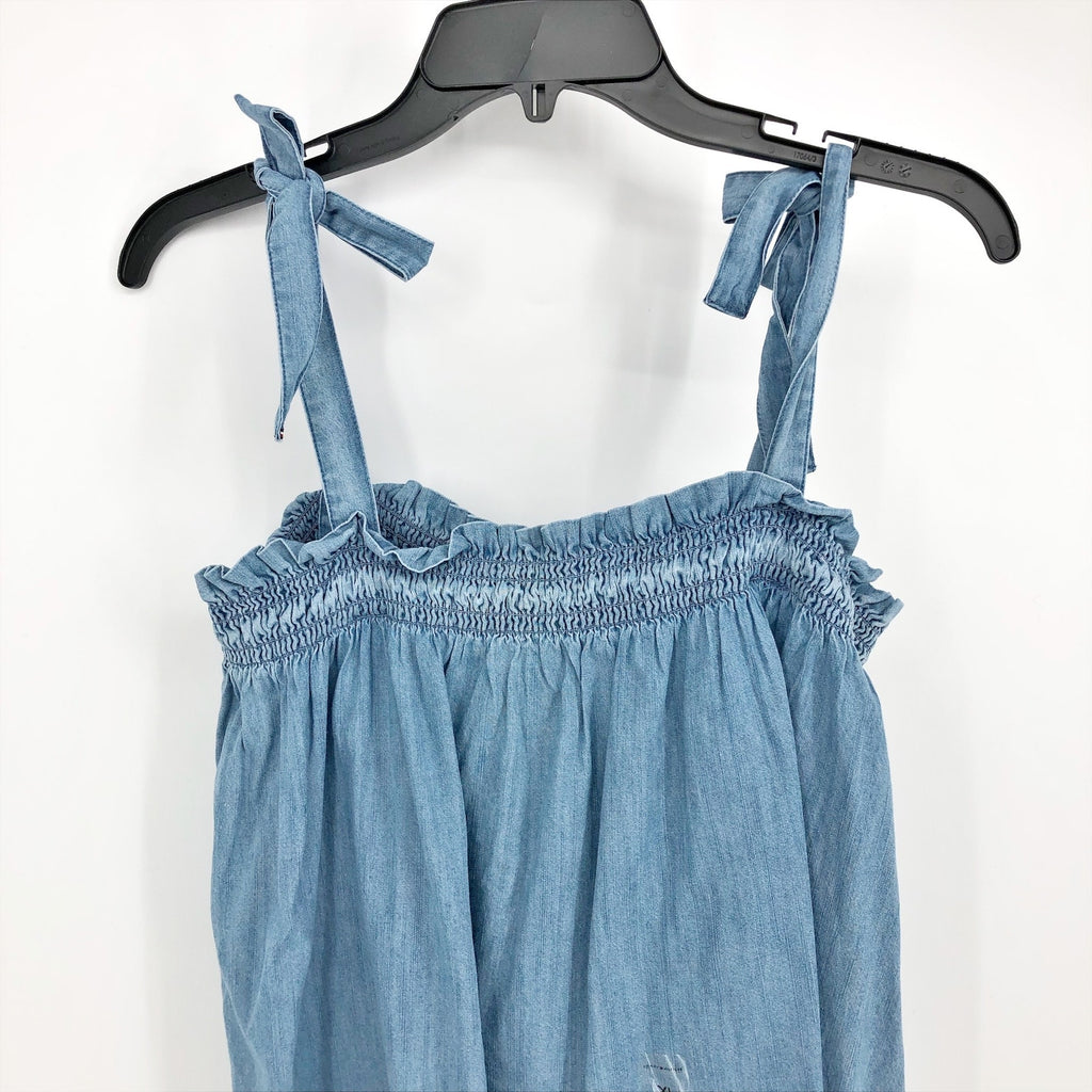 Tommy Hilfiger Womens Chambray Tank Top XL Blue Shoulder Tie Ruffle Smocking NWT