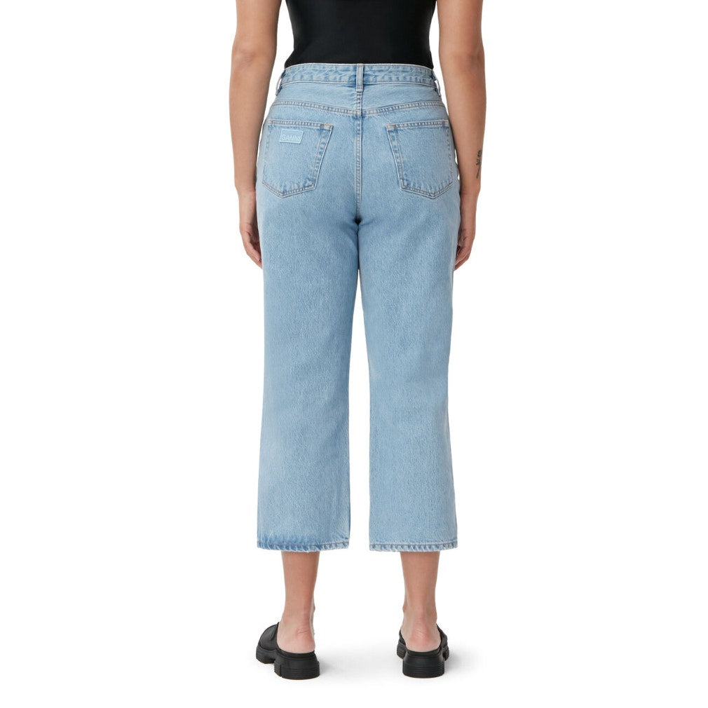 GANNI Womens Misy Cropped Jeans 32 US 14 Light Blue Rigid Denim High Rise NWOT