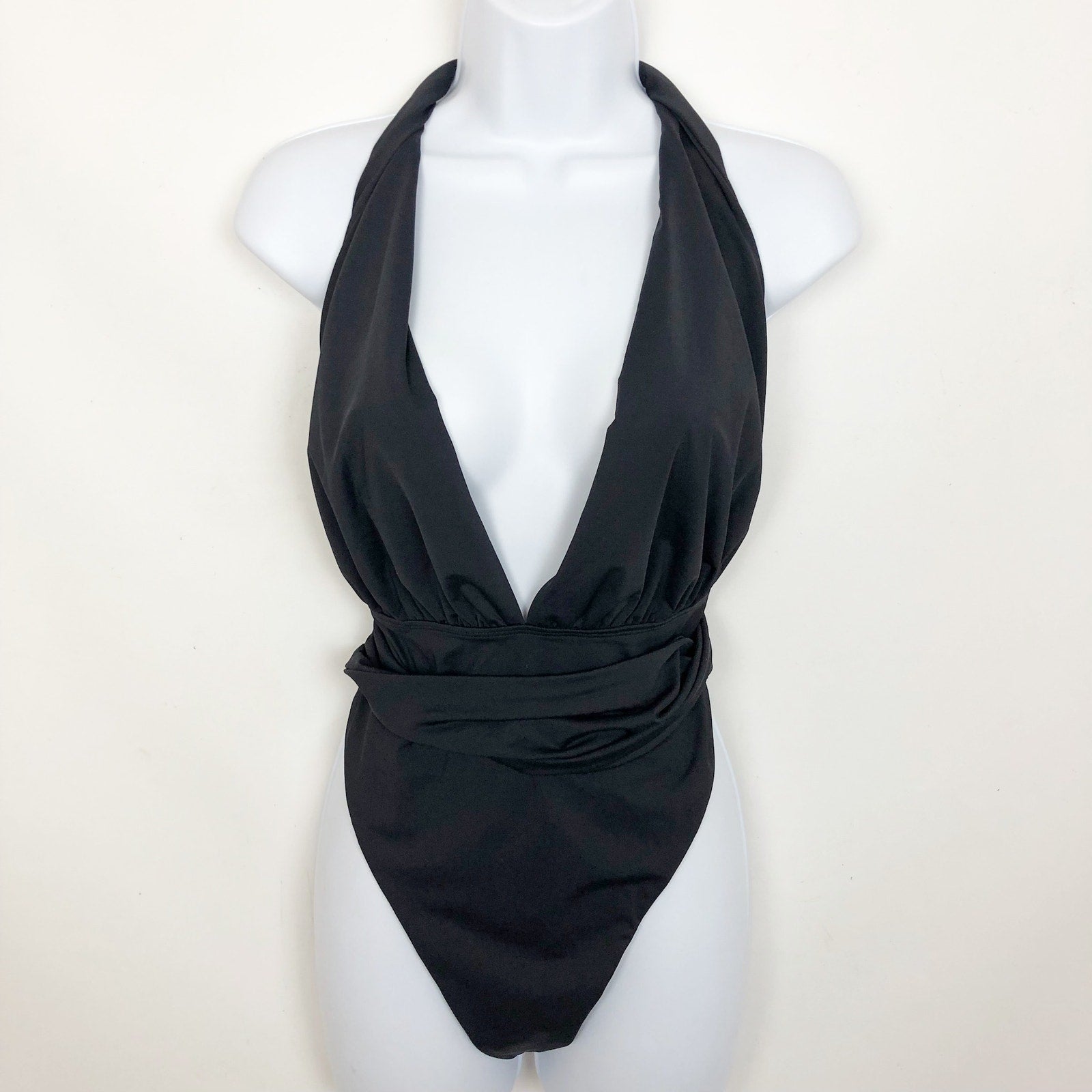 Good American Waist Cincher One Piece Swimsuit 4 XL Black T Back Strap NWOT