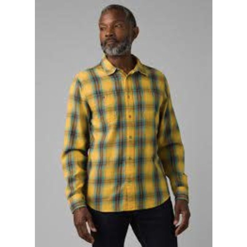 prAna Mens Dolberg Flannel Shirt Small Tall Yellow Plaid