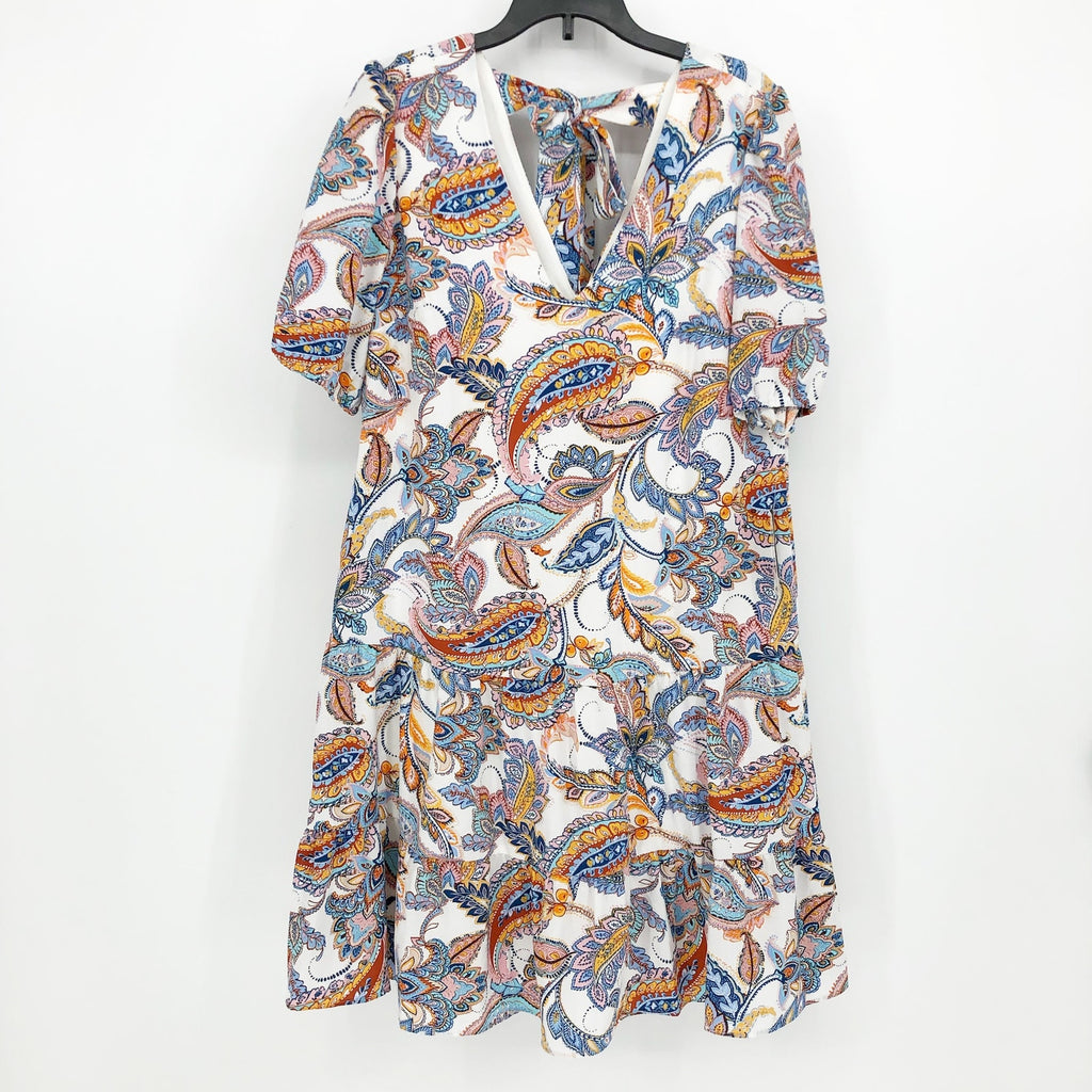 INC International Concepts Womens Paisley Dress XS White Multicolor Vneck NWT
