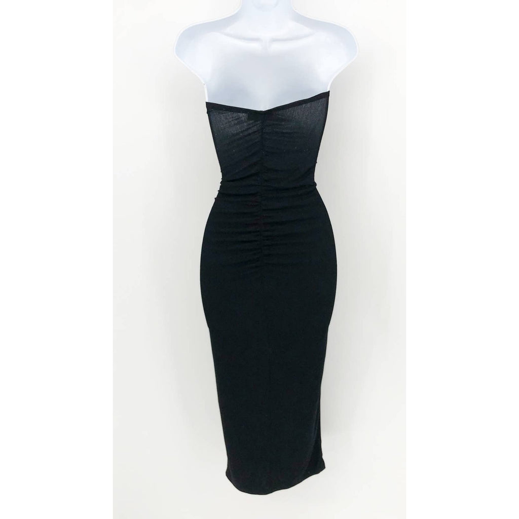 ASOS DESIGN Women's Cut Out High Slit Ruched Strapless Dress Black Size 8