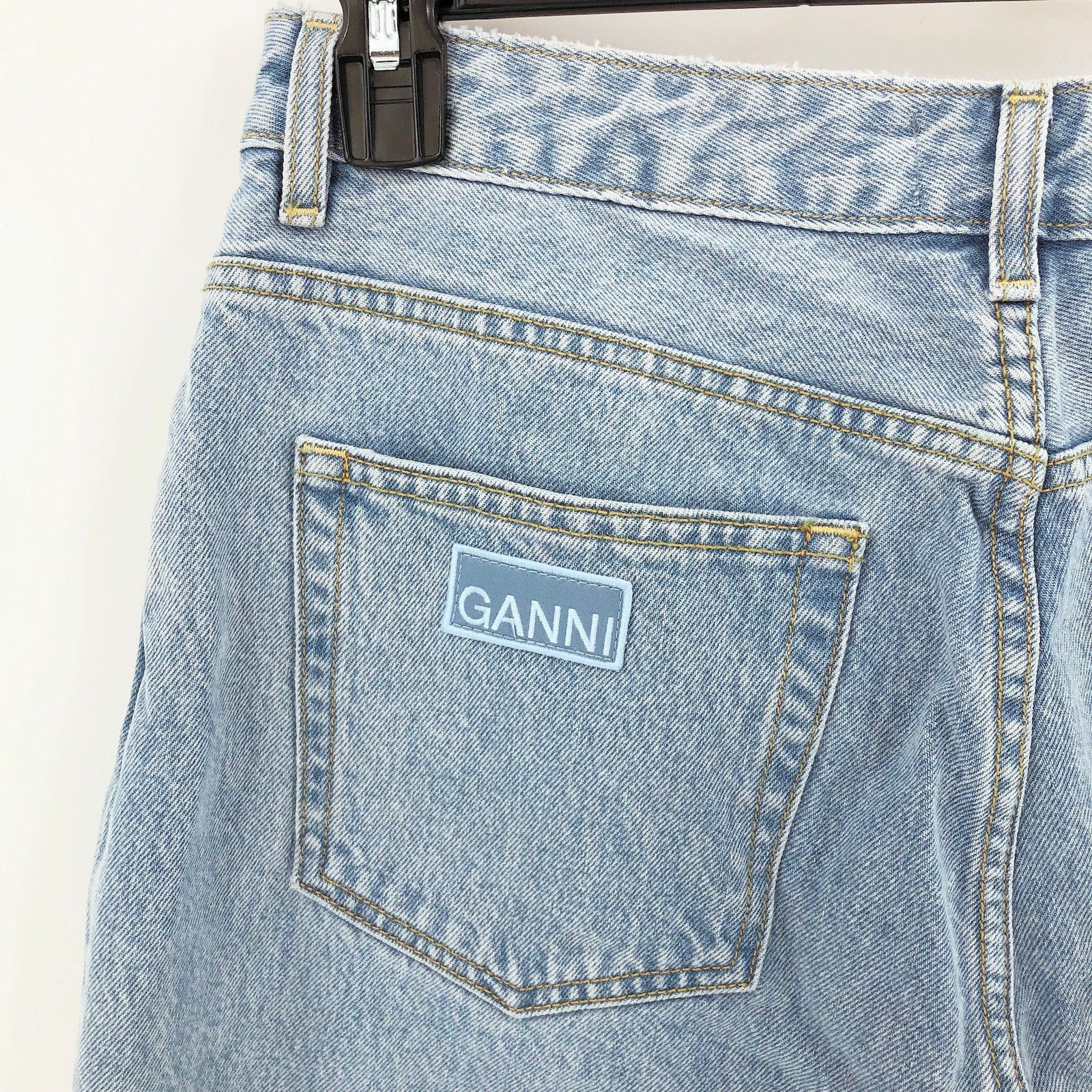 GANNI Womens Misy Cropped Jeans 32 US 14 Light Blue Rigid Denim High Rise NWOT