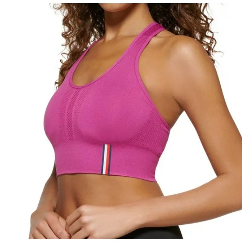 TOMMY HILFIGER SPORT Seamless Sports Bra Small Pink Dahlia Seamless Scoop NWT