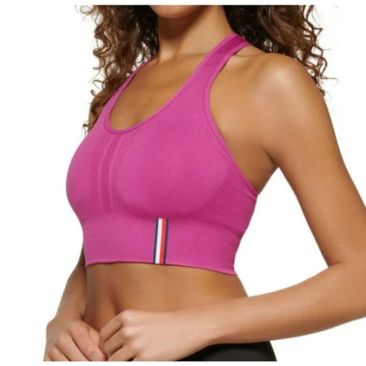 TOMMY HILFIGER SPORT Seamless Sports Bra Small Pink Dahlia Seamless Scoop NWT
