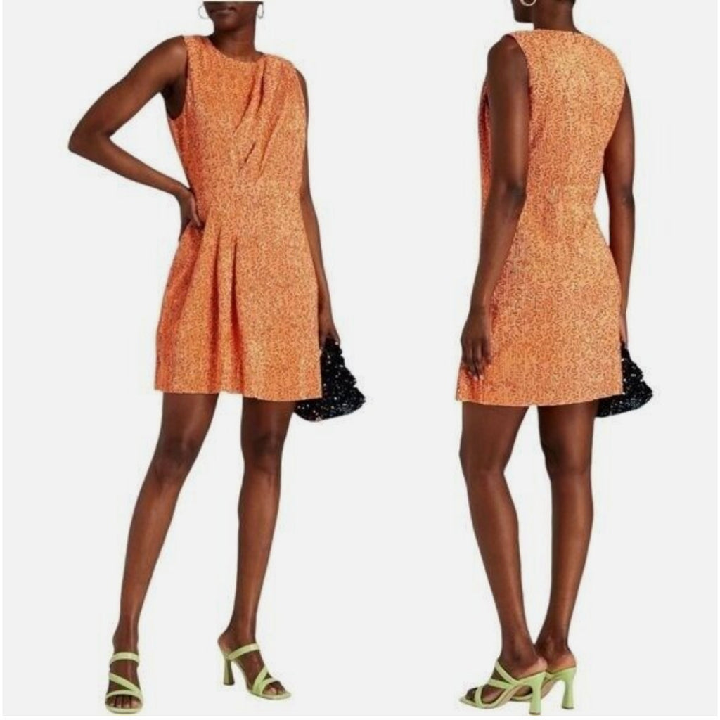 Stine Goya Womens Louiza Sequin Mini Dress Small Orange Drape Sleeveless NWOT