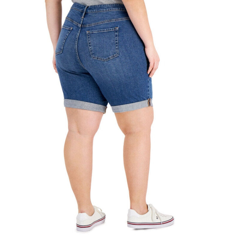 TOMMY HILFIGER Women's TH Flex Denim Shorts 24W Blue Cuffed 9" Inseam Cuffed NWT