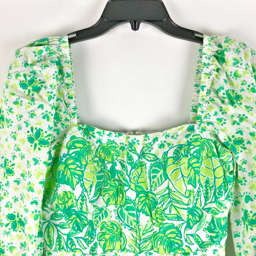 Lilly Pulitzer Womens Esteli Hybrid Dress Romper 4 Green White Puff Sleeve NWOT