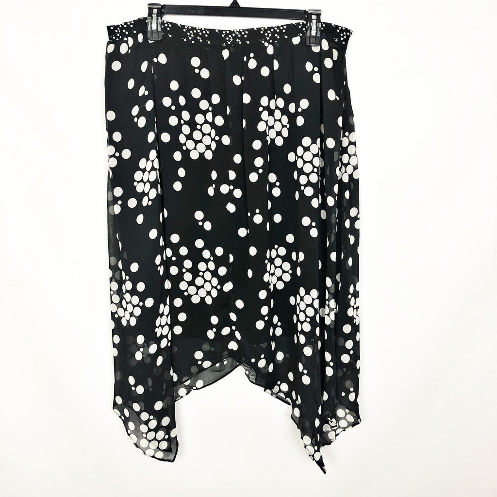 Estelle Womens Adele Spot Midi Skirt 2X Black White Handkerchief Hem NWT