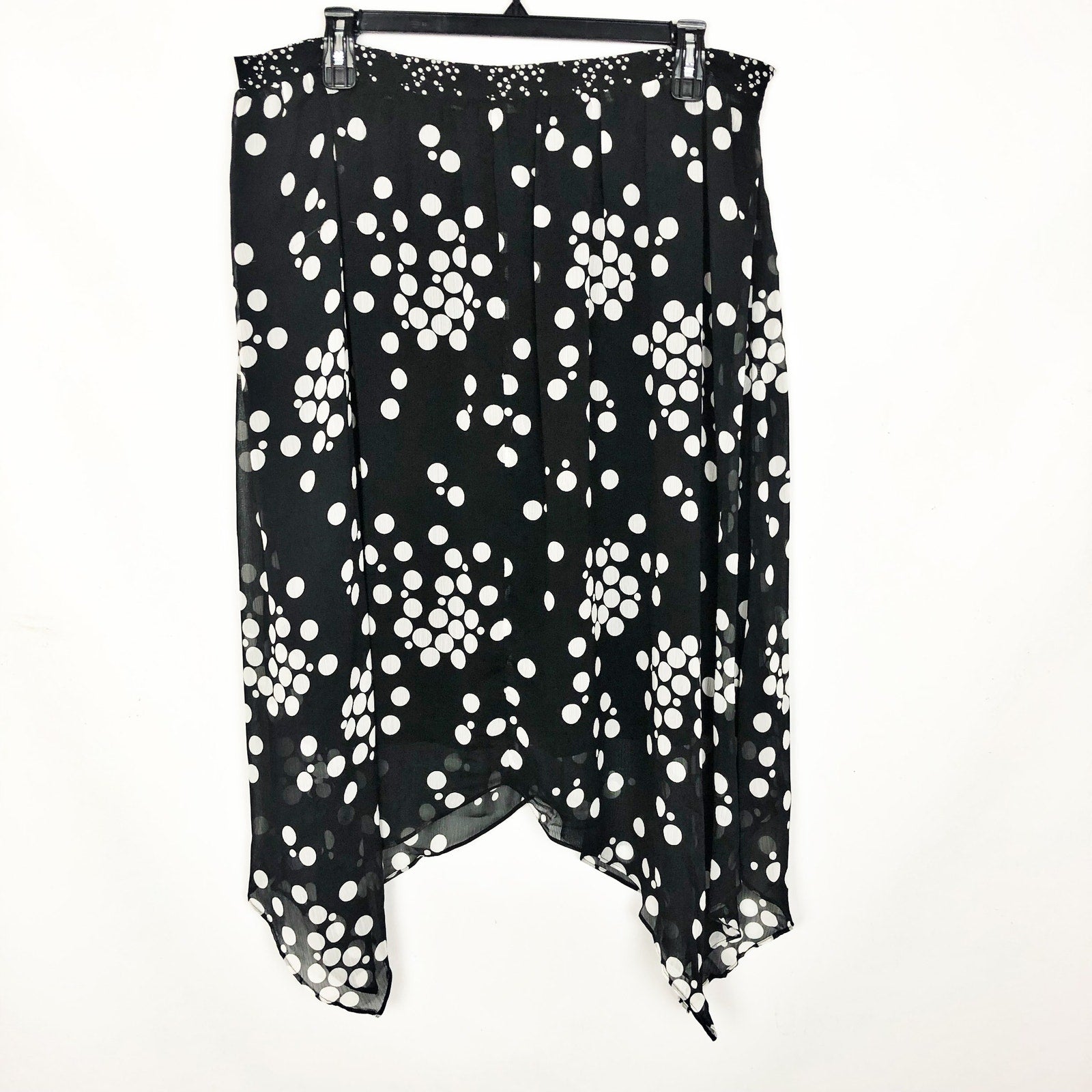 Estelle Womens Adele Spot Midi Skirt 2X Black White Handkerchief Hem NWT